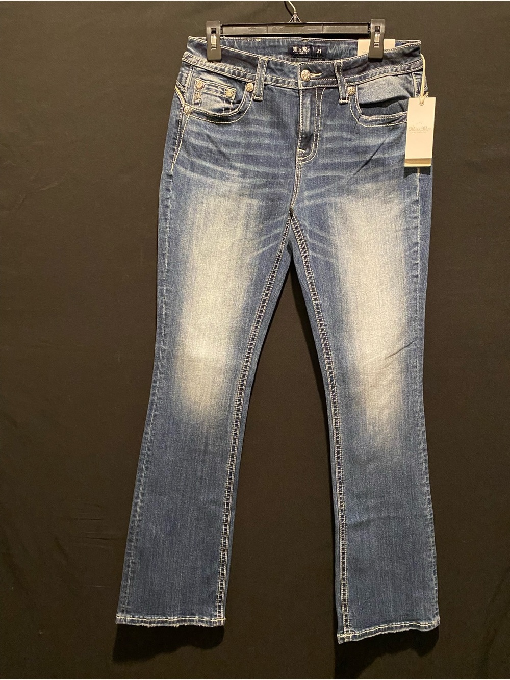 Miss Me Women’s Bootcut Jeans Blue  Wash Mid Rise 31x34 Floral Embroidered NWT